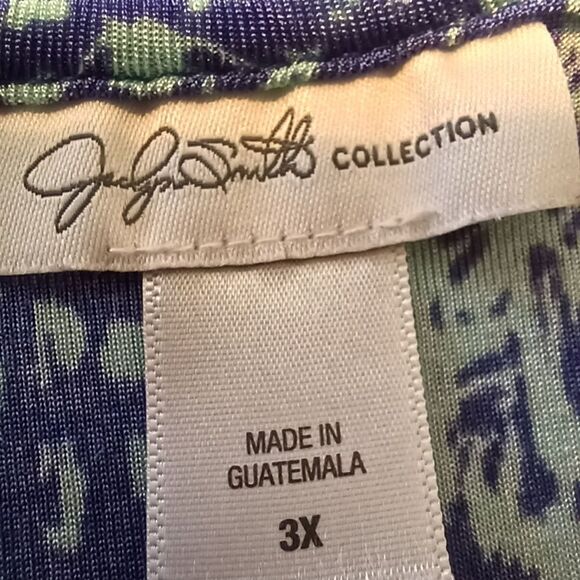 JACLYN SMITH Knit Blouse Draped Neckline Print Short Sleeve Aqua Plus Size 3X - Picture 5 of 10